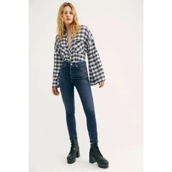 Free People Denim - Free People Blue Super High Rise Button Fly Ankle Skinny Jeans Size 27